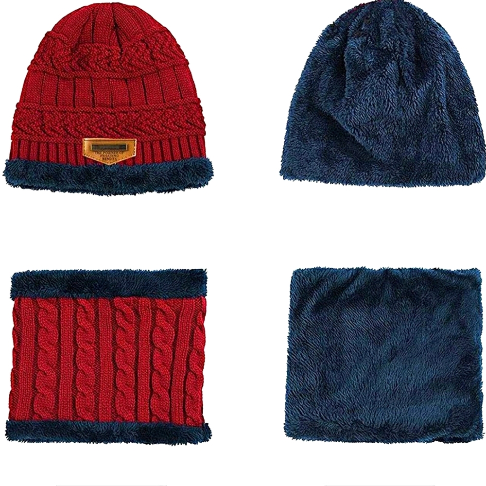 2-PIECES WINTER BEANIE HAT SCARF SET WARM KNIT HAT - Picture 5 of 12